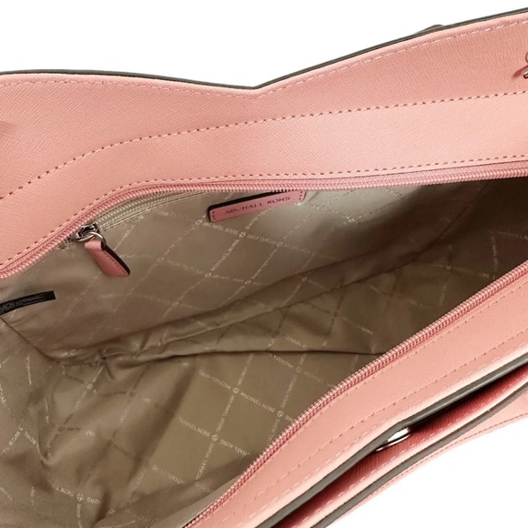 Michael Kors Jet Set Large Top Zip Chain Tote Prim Rose Saffiano Pink Leather - Picture 8 of 9